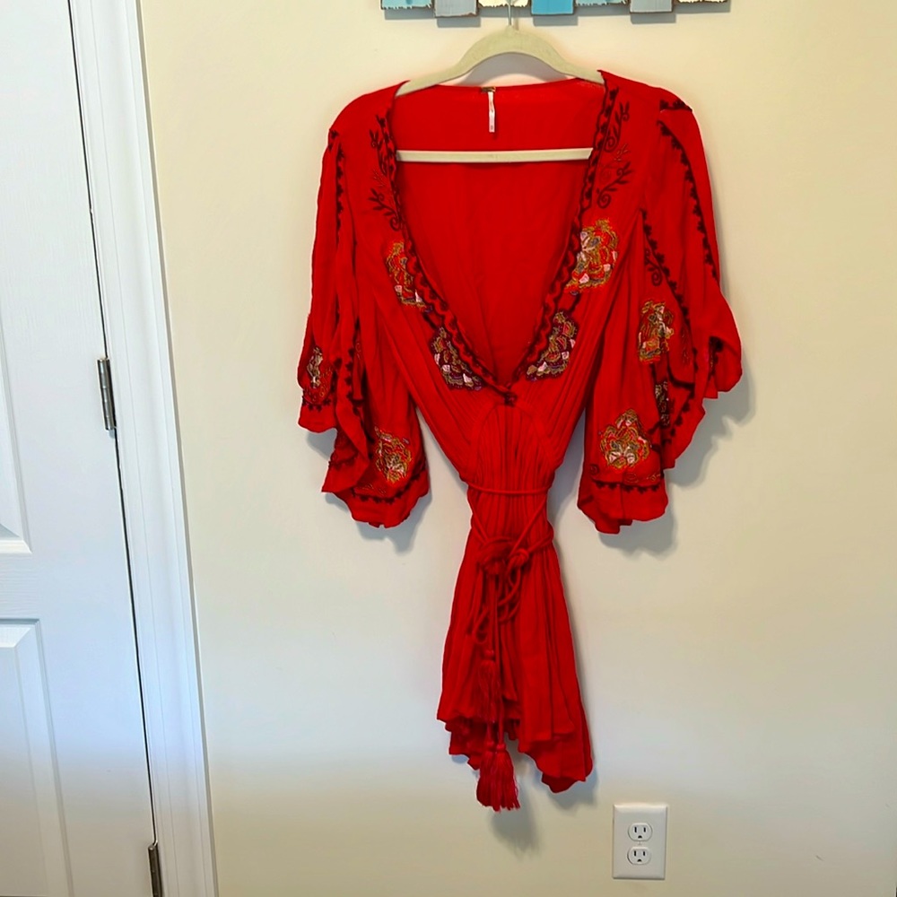 Free People Women’s Cora Embroidered Boho Mini Dress / Size XS / Burnt Orange